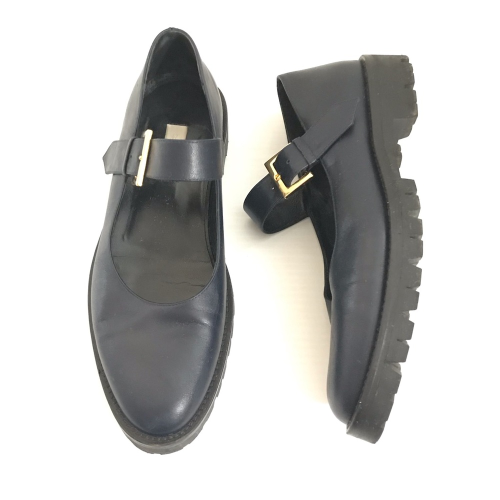 Suzanne Rae Navy Mary Jane Lug Sole Flats with Gold Buckle Size 39 - Picture 4 of 12
